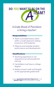 A Grade Ahead of Plainsboro is hiring!